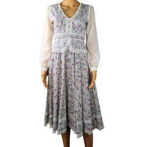 Vtg 70s Gunne Sax Floral Lace Prairie Midi Dress Country Prairie Cottage Core